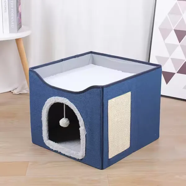 Meow Love High Quality Foldable Cat Scratcher House Covered Kitty Cave Beds Cute Modern Cat Condo for Indoor Cube House photo-4