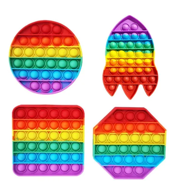 Rainbow Pop Fidget Toy Bubble Sensory Stress Relief Toys Educational Push Pop Silicone Squeeze Toy for Kids Toddlers Anxiety Relief