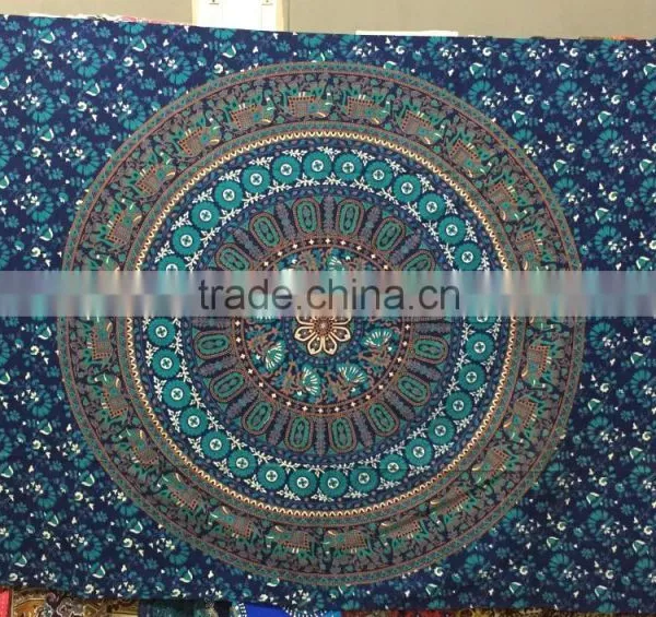 Gypsy Blue Cotton Tapestry Tribal Mandala Beach Cover Throw Hanging Bedsheets From India photo-2