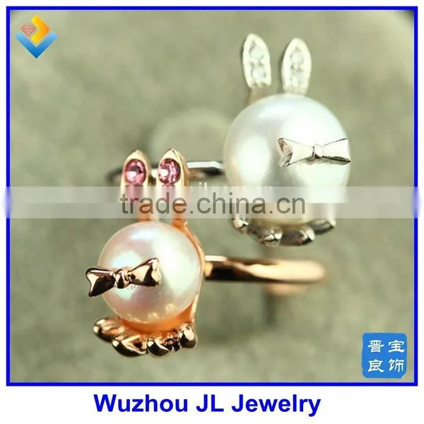 2015 New 18K Gold Plated Bunny Rabbit Pearl Stone Silver Cute Ring photo-2