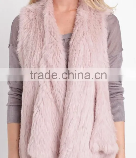 2016 Europe Style High -end Rabbit Kintted Fur Vest Pink Color photo-3