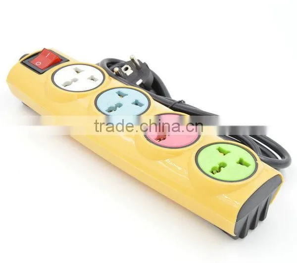 2 Rouned Pins European Style 4 Way Extension Socket With Wire and Switch