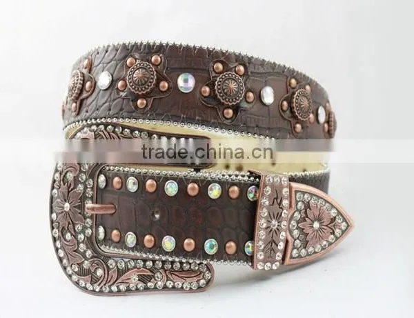 2016 Best Seller Western Rhinestone Leather Belt With Horsehead Conchos photo-4