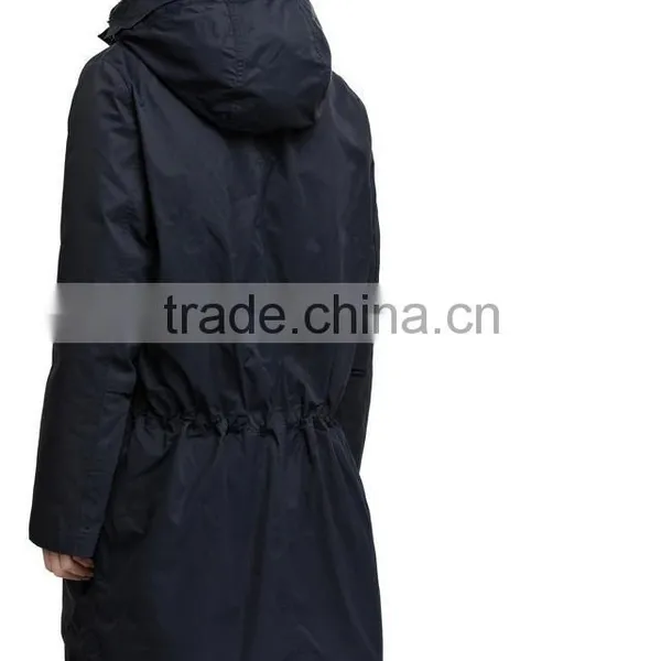 New Powder Navy is a Nylon/waxed Cotton Blend Parka Jacket With a Faux Fur Lined Hood. photo-2
