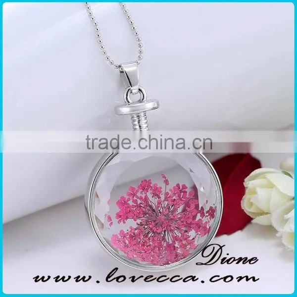 Gold Jewellery Design PINK Flower Glass Pendant Necklace for Women photo-6