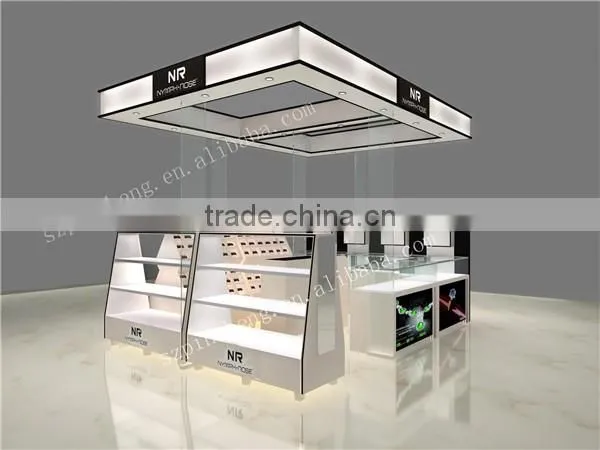 Wood Veneer Material Jewelry Showcase Kiosk With Led Strip Light for Shop Decoration Design photo-6