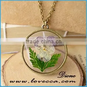 Charming Jewelry Styles Round Shape Real Dried Flower Pendant Necklace photo-4