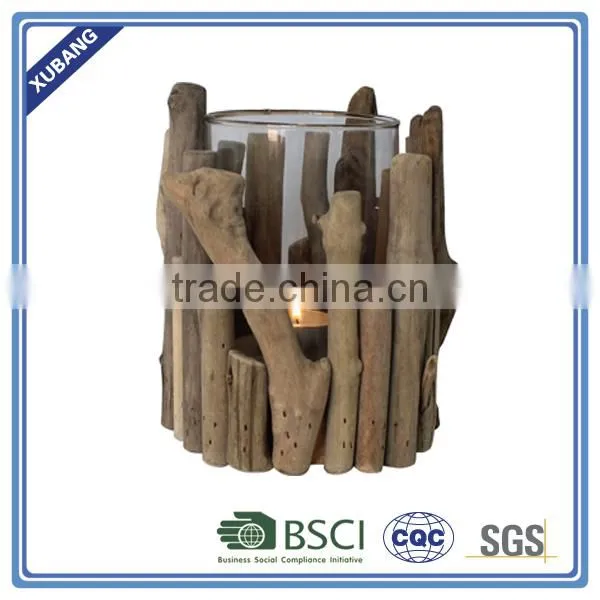 New Design Handmade Poly Resin Wood With Glass Candle Holder photo-2