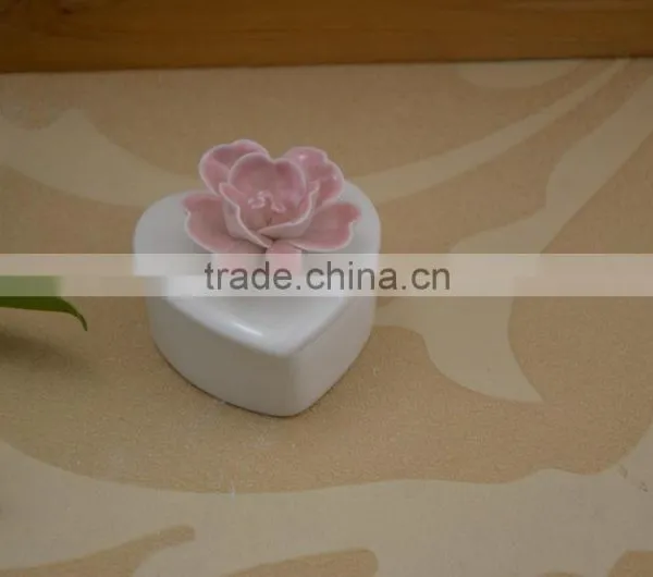 Hand Painted White Ceramic Jewel Box With Flower Shape Design photo-5