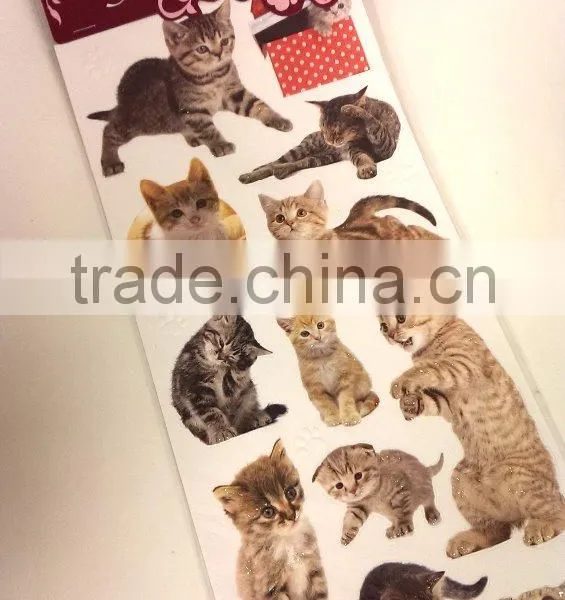 Vivid Animal Embossed Paper Sticker, Paper Sticker With Cat Pattern for Decoration photo-2