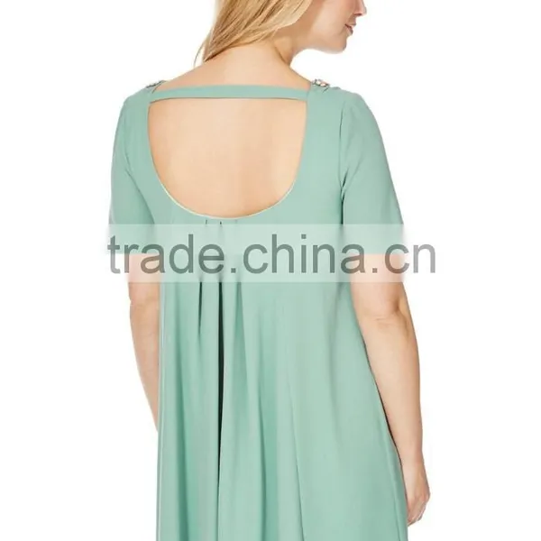 Fashion Embellished Trim Swing Maternity Dress Wear photo-5