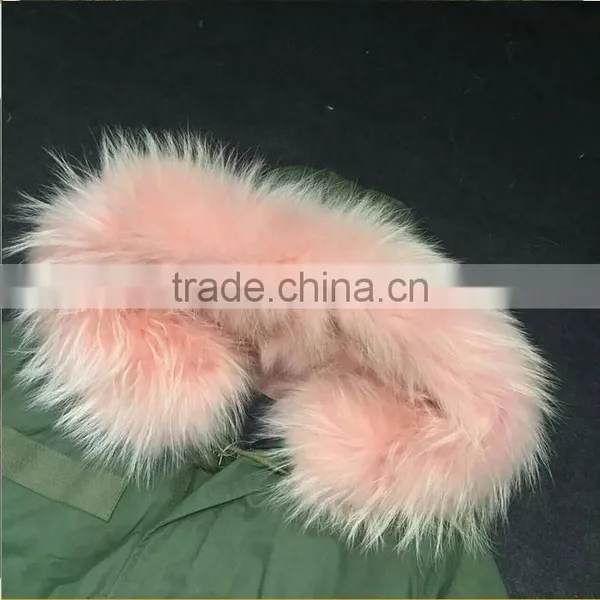 Myfur Peach Pink Detachable Fox Fur Lining Real Raccoon Fur Hood Parka photo-4