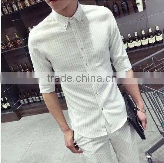 Sleeve in the Small Square Collar Stripe Shirts photo-5