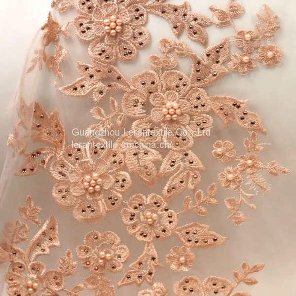Guangzhou 3d Pink Applique Embroidery Fabric for Dress