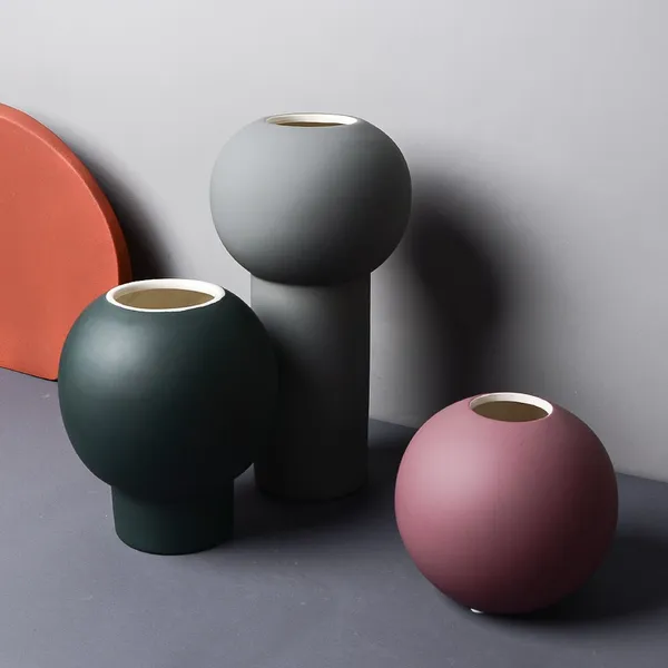 New Product Morandi Ball Rubber Paint Ceramic Table Flower Vase For Landscape Engineering photo-5