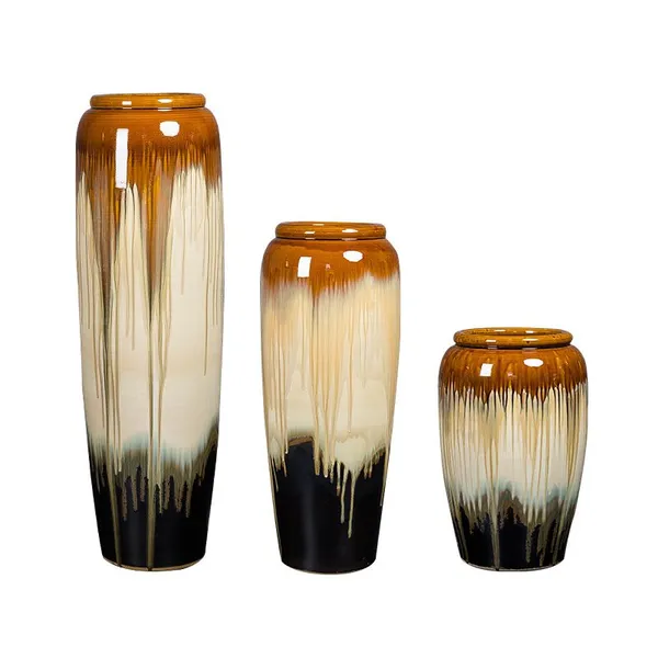 Chinese Jingdezhen Large Brown Black Floor Ceramic Vase For Hotel Outdoor Decor photo-5