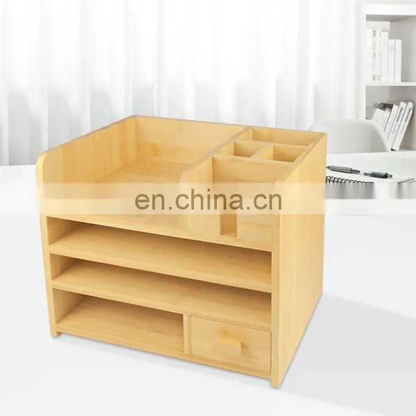Makeup Organizer Bamboo Wood Vanity Countertop Organizer Cosmetic Jewelry Storage Tray With Drawers for Bathroom