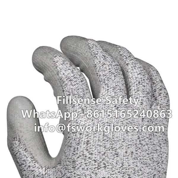 Anti Cut Level 5 UHMWPE/HPPE Liner PU Coated Cut Resistant Safety Hand Gloves photo-5