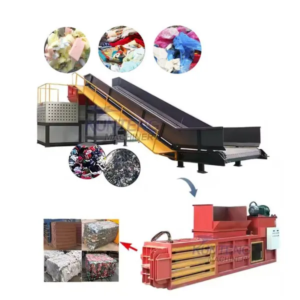 Small Double Shaft Organic Waste Shredder Polyurethane Foam Textile Waste Plastic Crusher and Baler EPC