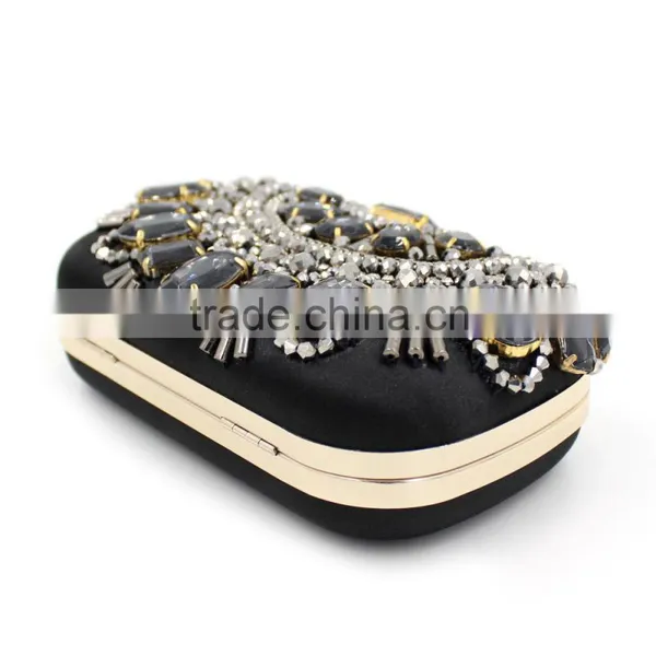 Handmade Heavy Manual Hot Sale Big Stone Ambroidered Clutch Bag photo-6