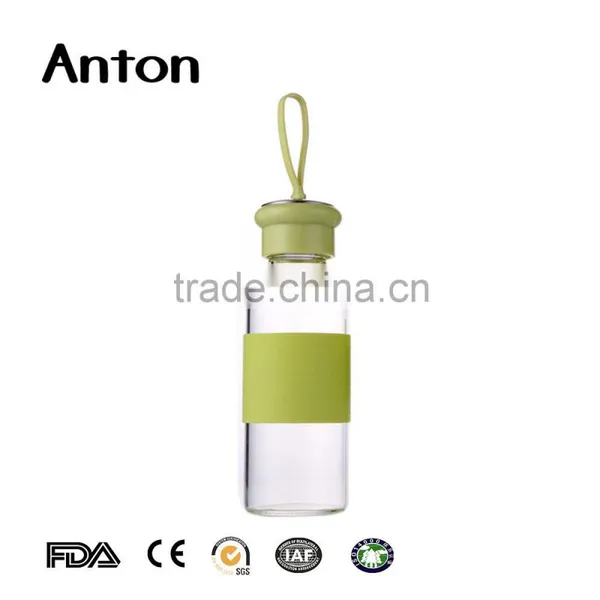 14oz Transparent Glass Bottles Borosilicate Glass Water Bottle With Portable Handle