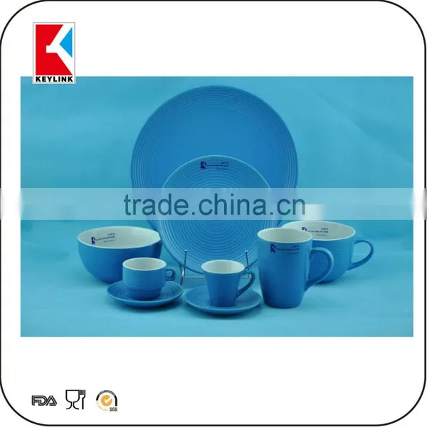 Popular Varioud Color Stoneware Dinner Set Emboss Lines Dinner Set Ceramic photo-6