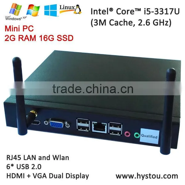 12v Low Power Intel Core i5 3317u Max 2.6GHz Mini PC 2GB RAM 16G SSD HD4400 With 6*USB UHD 4K XBMC HTPC TV Box 4K WiFi