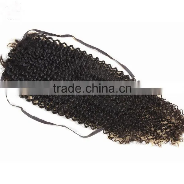 China Wholesale Cheap Grade 7A Afro Kinky Hair Ponytail Headband Raw Unprocessed Kinky Curly Ponytail photo-3
