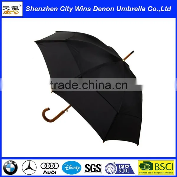 Wholesale Classic Automatic Custom OEM Amazon Hot Sale Air Vents Wooden Stick Umbrella With Wood Hook Handle photo-2