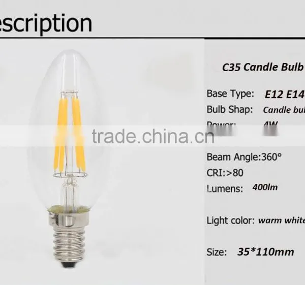 Led Filament Bulb 2W/4W E14 E12 Fialment Candle Bulbs White/warm White AC220V/110V Led Lighting Lamp Edison Bulb photo-4