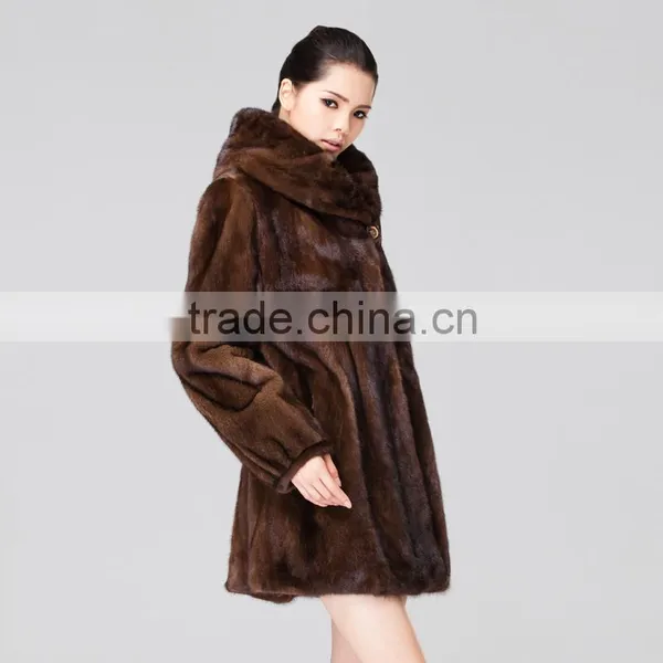 Wholesale Winter Long Brown Real Mink Women Fur Coat