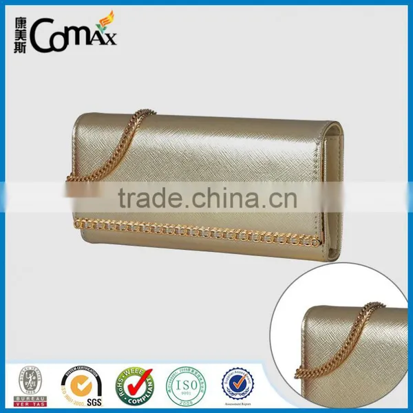 Fashion Yellow Gold Flat Tote Metal Handbag Chains Straps Purse Handle photo-2