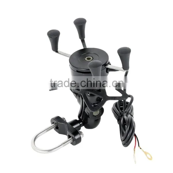 Universal Motorcycle Scooter ATV Cell Phone GPS Mount Holder w/ USB Charger New photo-2