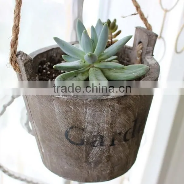Creative Wooden Fleshy Flowerpot Small Hanging Wood Barrel Planter photo-2