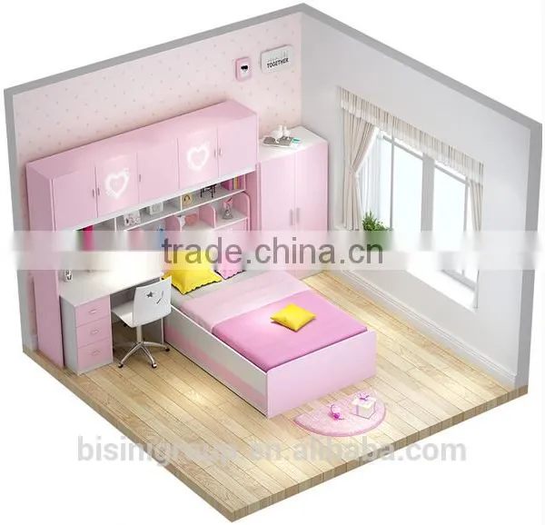 Pink and Blue Bed Children Bedroom Furniture Storage Multifuntional Combined-bed for Kids photo-2