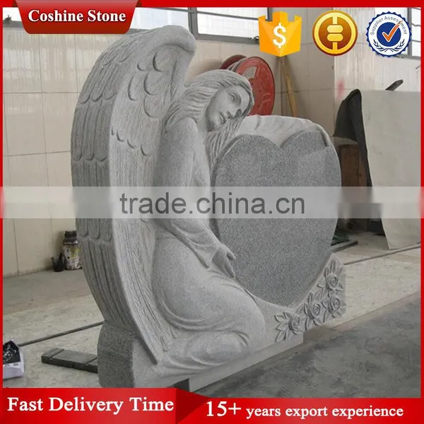 G603 Grey Angel Heart Headstone Monument Tombstone photo-2