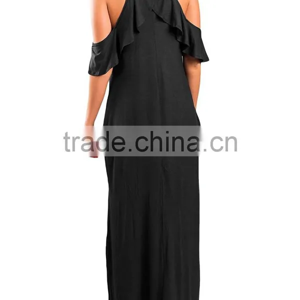 Wholesale Boutique Clothing China Women's Casual Cold Shoulder Ruffle Long Dresses for Women Islamic photo-6