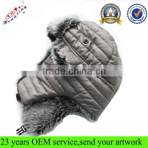 Snow Ski Wool Buffaro Check Rabbit Fur Aviator Winter Trapper Hat With Ear Flaps