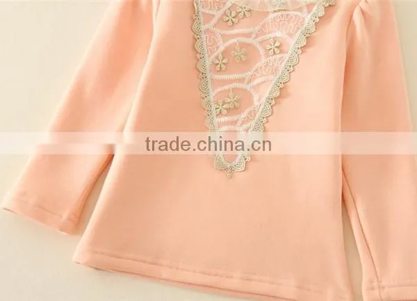 2015 New Design Girls T-shirts With Lace Design Sweet Girl T-shirt With Plush in Side photo-6
