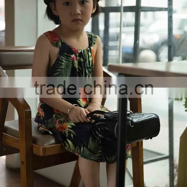 Fashion 2016 Girl Sleeveless Strap Dress Bright Color Printed Flower Girl Dress photo-3