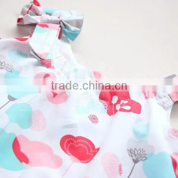 2016 New Print Design Flower Ruffles Baby Girls Dresses photo-4