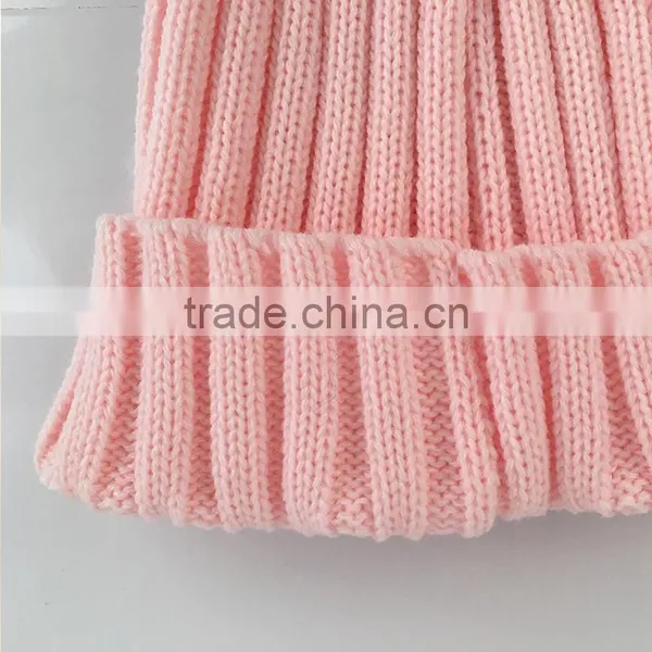 Myfur Baby Pink Removable Real Dyed Raccoon Fur Pom Poms Crochet Hat photo-4