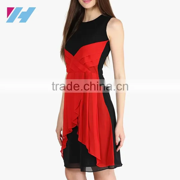Fashion Clothing 2016 Woman Black Chiffon Sleeveless Mid Solid Shift Dress photo-3