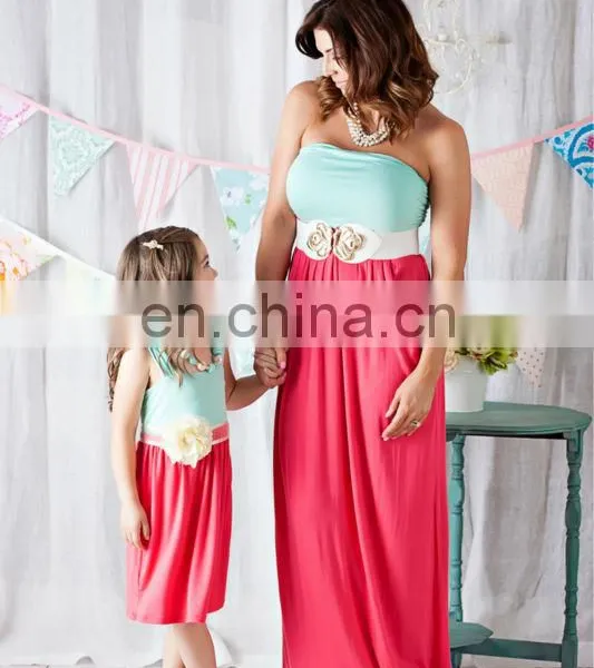 Cute Knit Mint and Coral Mommy and me Maxi Dresses