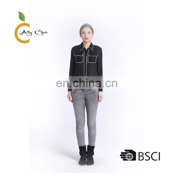 Anti-Static Comfortable Breathe Black Chiffon Shirt Floral Blouses and Frocks Women Elegant Designs