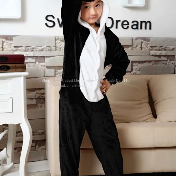 Panda Cartoon Flannel Conjoined Polyester Children Pajamas photo-3