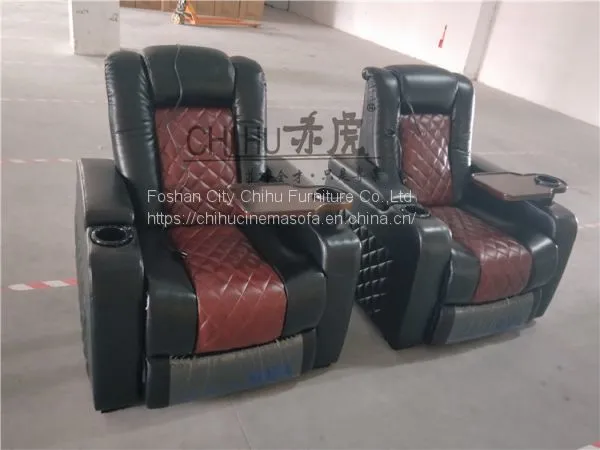 Real Genuine Leather Power Recliner Theater Sofa With Cool Cupholder photo-2