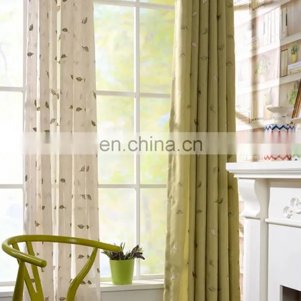 Fantasy Leaf Pattern Elegant Plain Embroidered Texture Linen Curtain for Decor