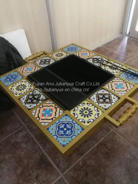 Ceramic Tile Mosaic Parquet Outdoor Rectangular Fire Pit Table photo-5