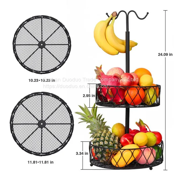 Storage Rack Kitchen Wire Steel Bread Fruit Bowl Stand 2 Tier Metal Fruit Basket photo-3